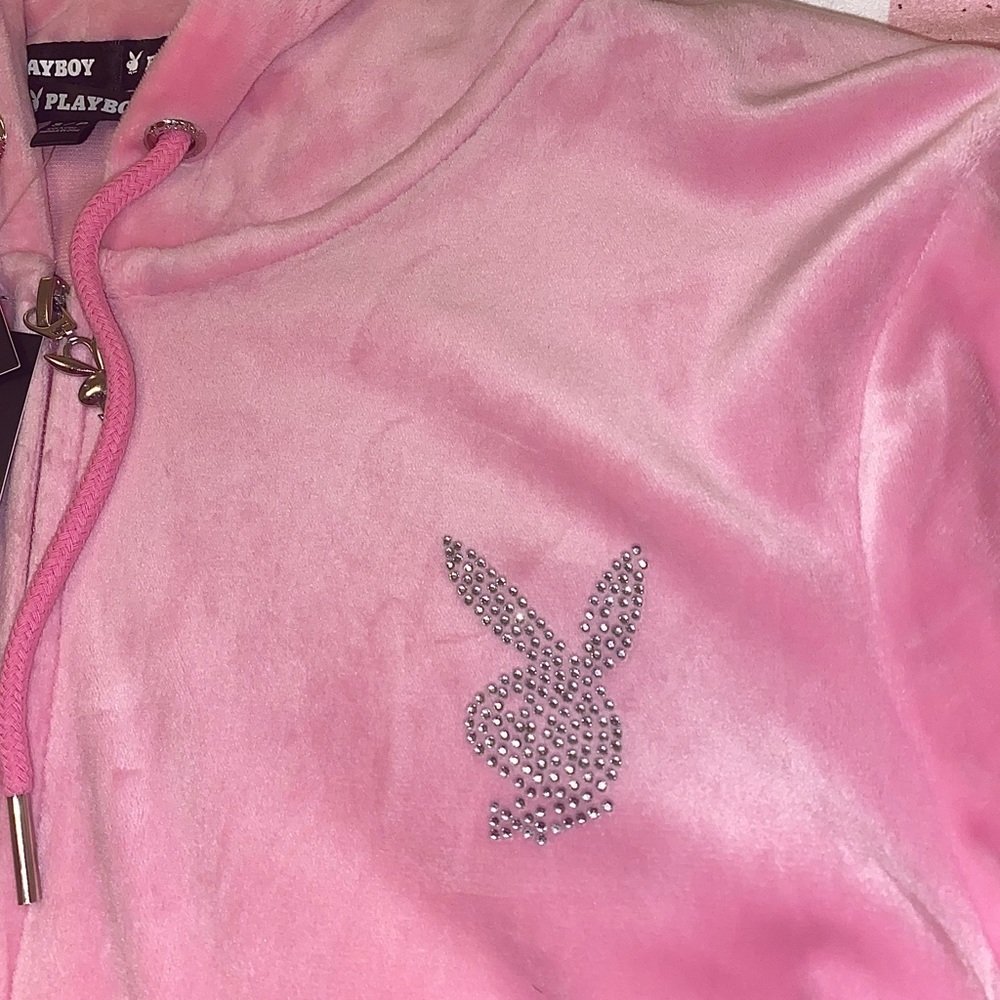 Pink Playboy Velour Zip-Up Hoodie - Picture 3 of 5